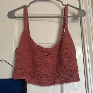 Pink Crochet Free People Cropped Tank Top